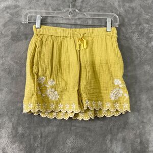 Boden Yellow Cotton Crinkle Gauze Embroidered Shorts Girls Kids 11Y